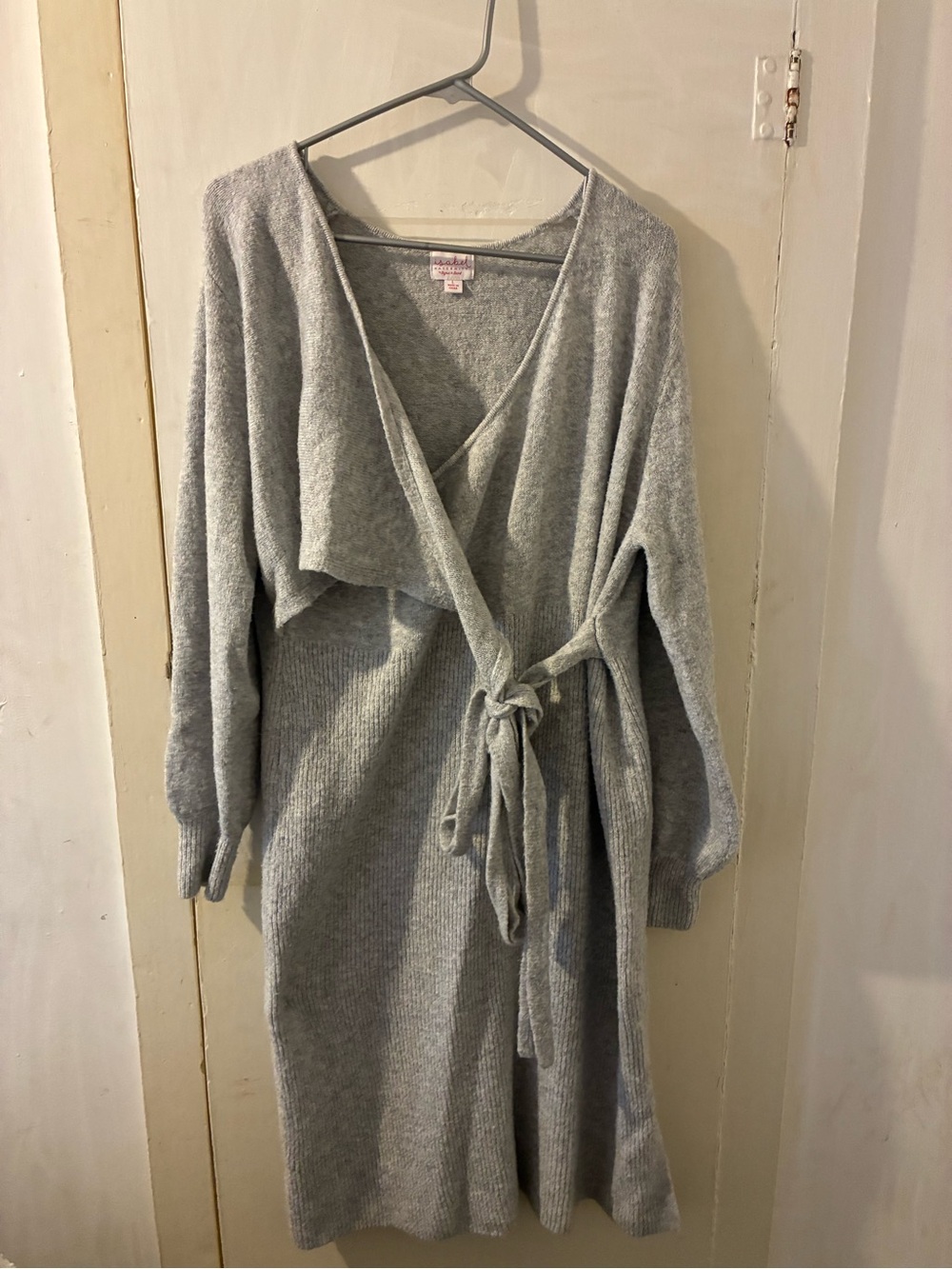Isabel maternity gray sweater dress faux wrap women's size large